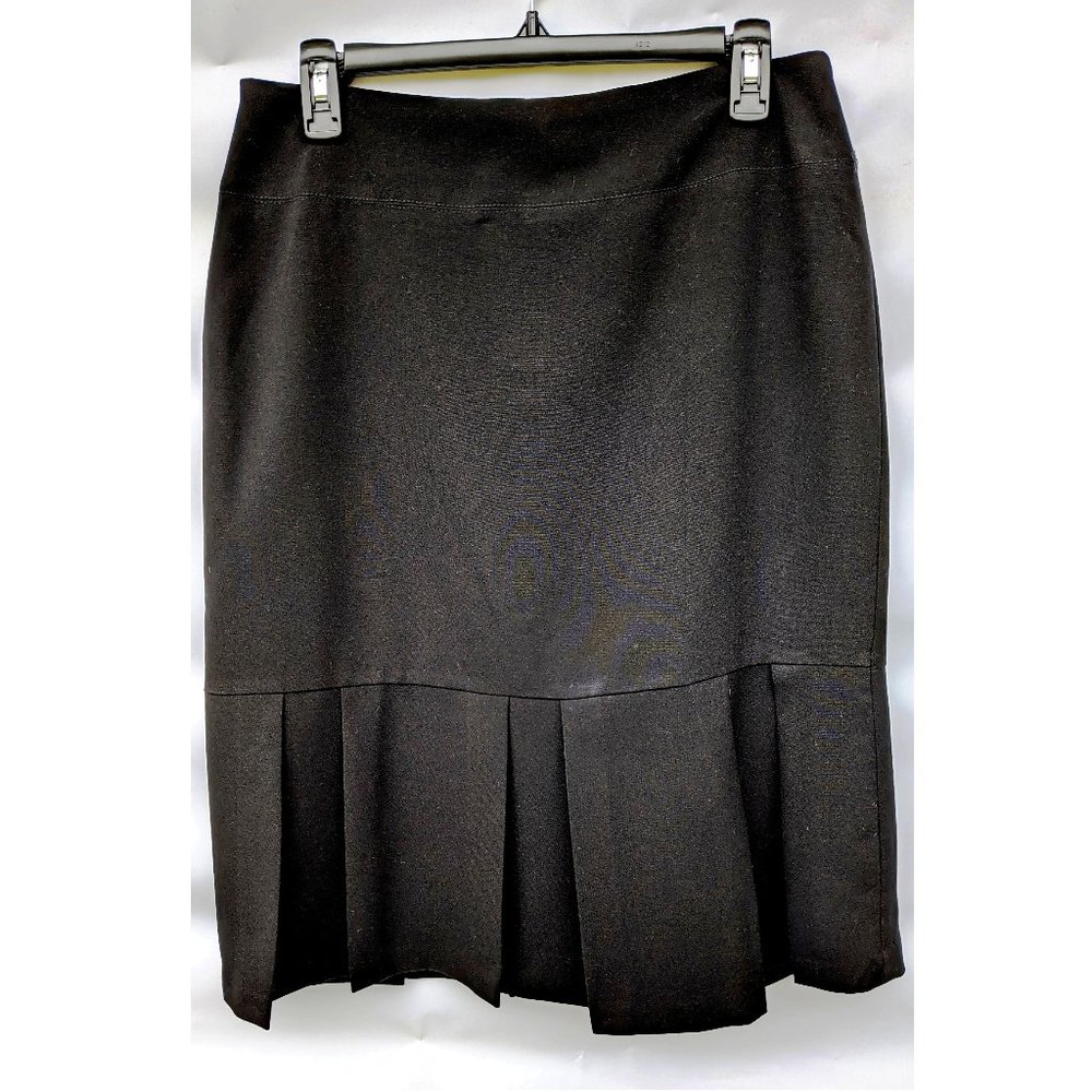Black Straight Kim Rogers Skirt with Box Pleat Hem